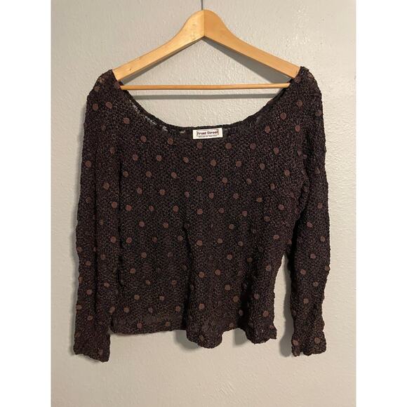 Vintage Front Street Womens Crop Top Large Brown Floral Embroidered Mesh Grunge - Picture 1 of 7